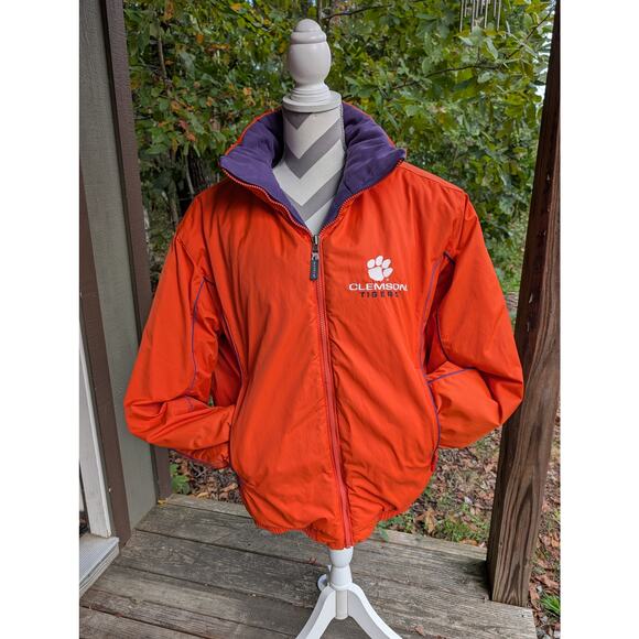 Vintage Y2K Clemson Puffer Reversible Jacket Mens M Orange Purple NCAA Football - Picture 1 of 14